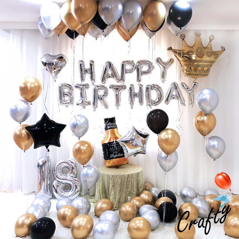 [PAKET] BIRTHDAY Set GOLDEN CROWN CHROME WHISKEY Dekorasi Backdrop Ulangtahun