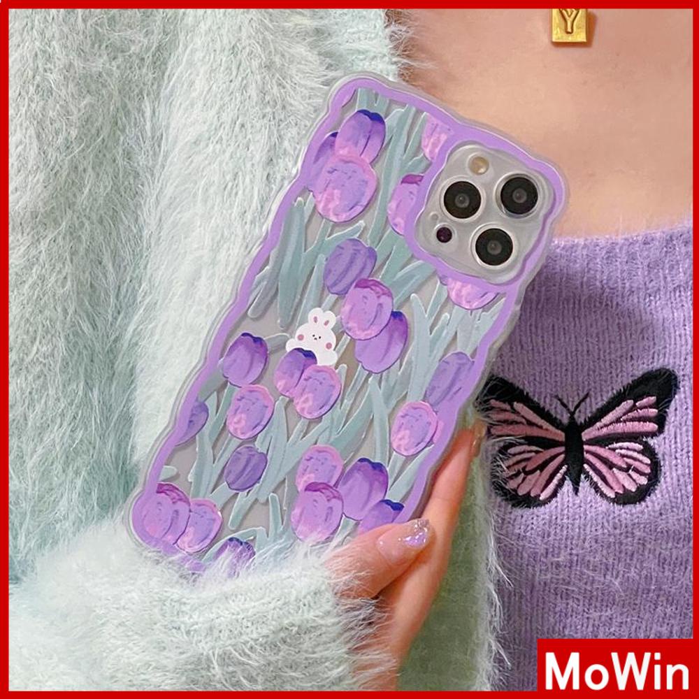 iPhone Case Silicone Soft Case Clear Case Wave Non-Slip Shockproof Camera Full Coverage Protection Purple Tulip For iPhone 13 Pro Max iPhone 12 Pro Max iPhone 11 iPhone 7 Plus