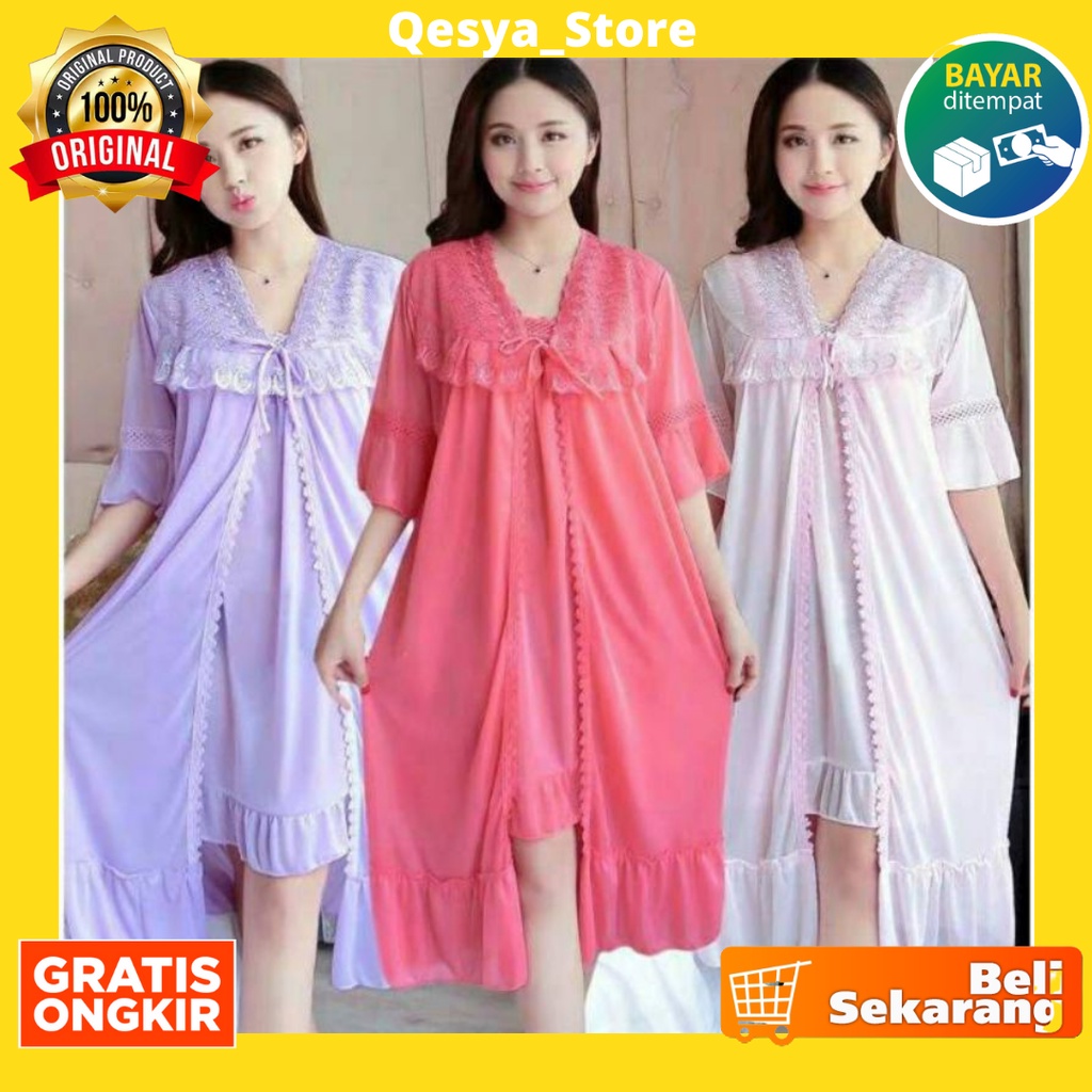 Kimono Baju pakaian tidur lingerie lingeri kimono piyama wanita set sexy seksi biru