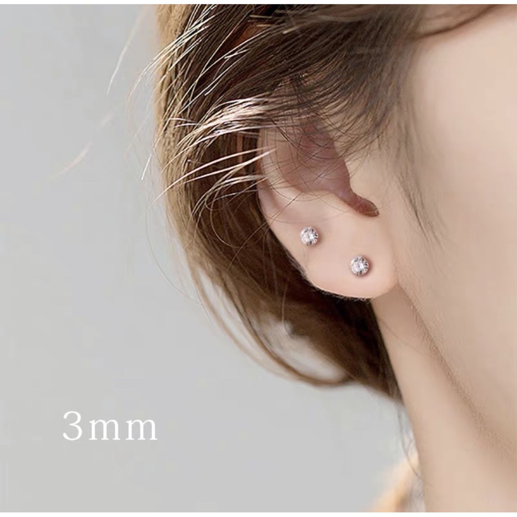 Anting Tindik Bahan Titanium Steel Aksen Zirkon Gaya Korea Untuk Pria Dan Wanita