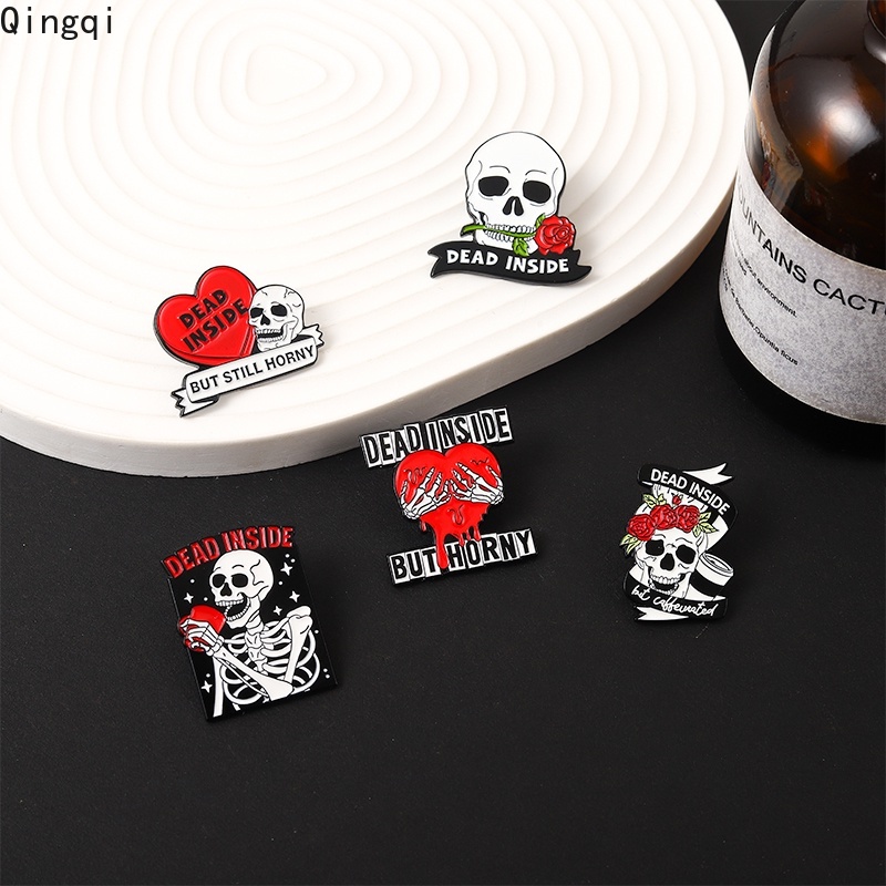 Bros Pin Enamel Bentuk Tengkorak Bunga Hati Merah Gaya Punk Untuk Pria Dan Wanita