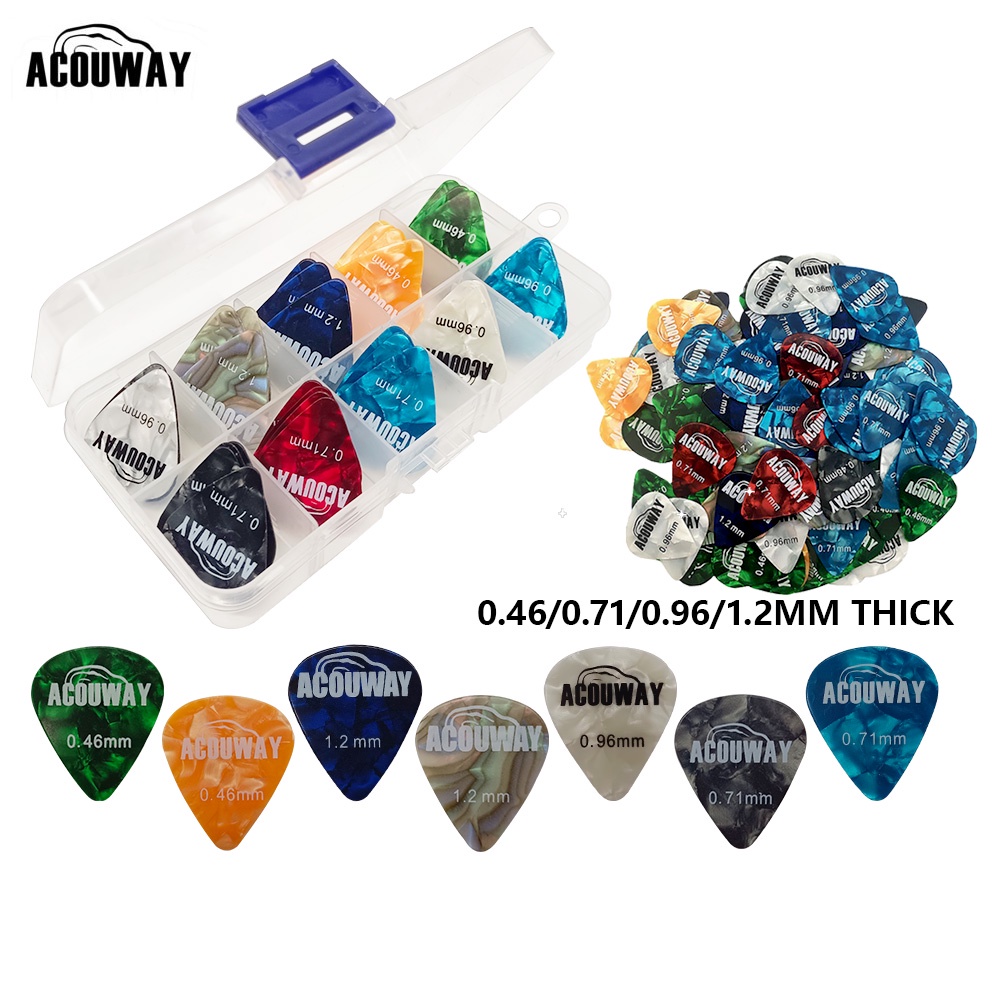 30Pcs Pick Gitar Akustik Celluloid Gitar Elektrik Tebal 0.46/0.71/0.96/MM Bass Guitar ukulele petik