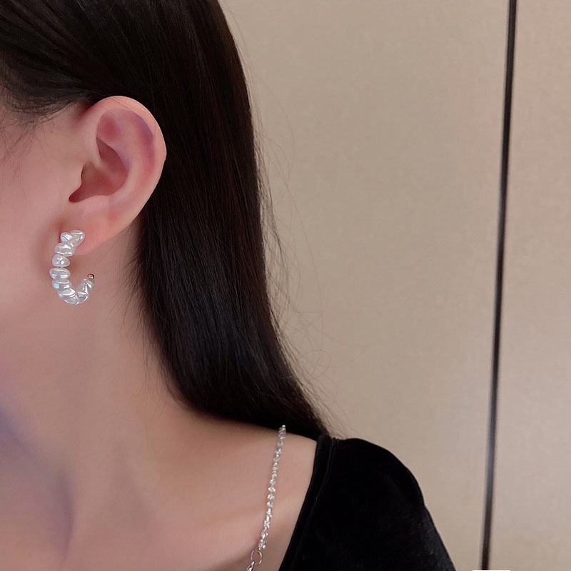 Anting Stud 925 silver needle Bentuk C Aksen Mutiara