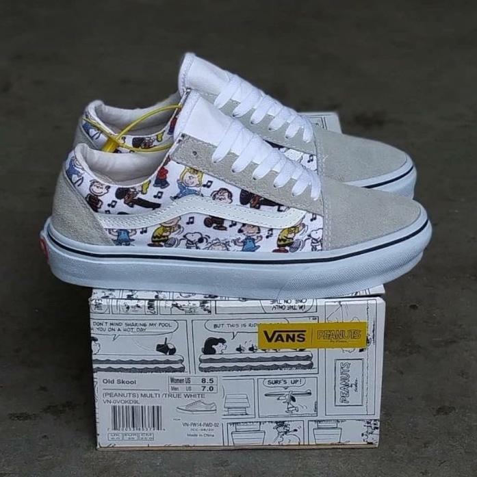 SEPATU VANS OLD SKOOL PEANUTS TRUE WHITE 100% PREMIUM BNIB MADE IN CHINA SEPATU SNEAKERS KEREN BISA 