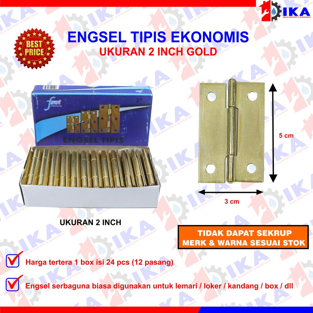 Engsel Kuning Silver Tipis 2&quot; 2,5&quot; inch Engsel laci lemari jendela Harga 1 kotak 12 pasang Termurah