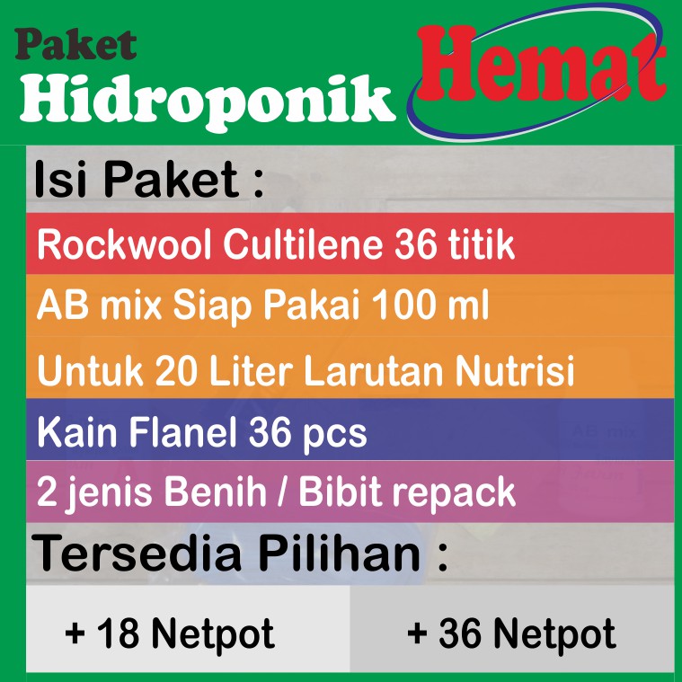 Paket Hidroponik Pemula Hemat - Nutrisi AB mix - Kain Flanel - Rockwool - Benih Repack