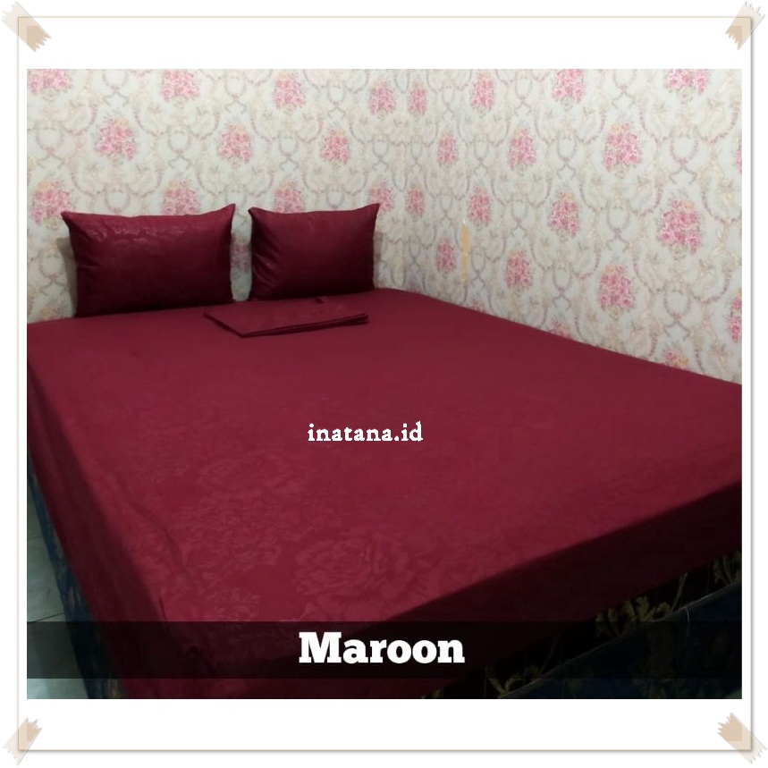 Sprei Embos Polos Warna Merah Marun Satu Set Sarung Bantal Guling