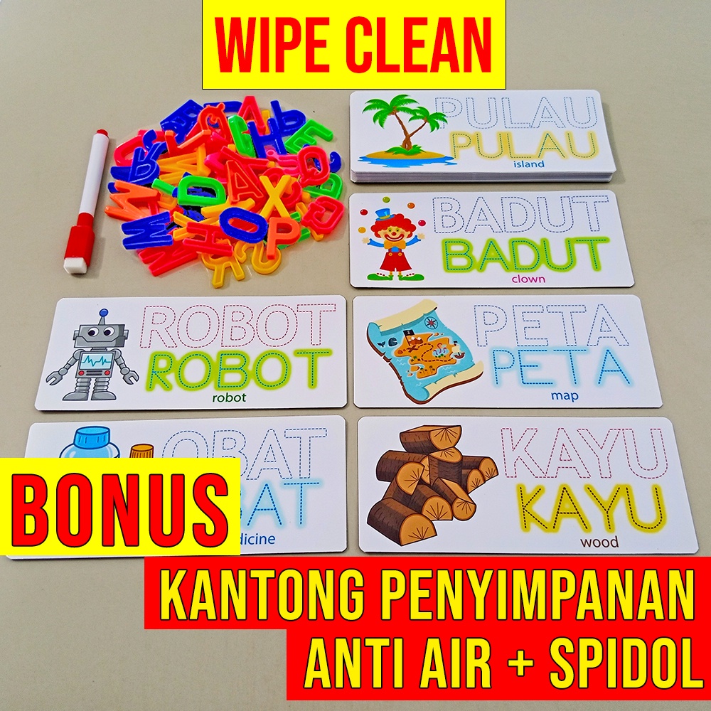 Flashcard Wipe And Clean Huruf Nama Nama Benda Kartu Ukuran Besar