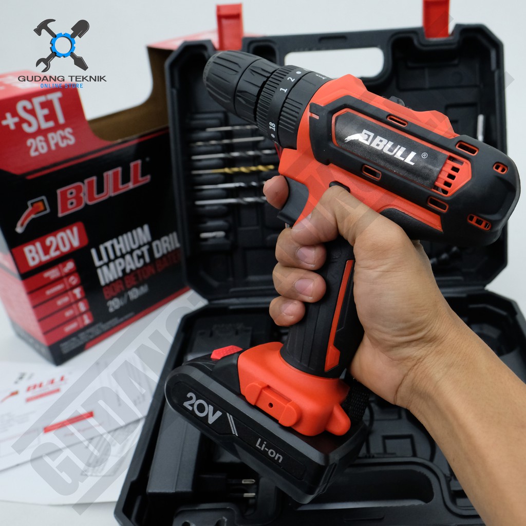 Mesin Bor Baterai Bull BL20V - Cordless Impact Drill Bull BL20V - Mesin Bor Baterai Bor Beton