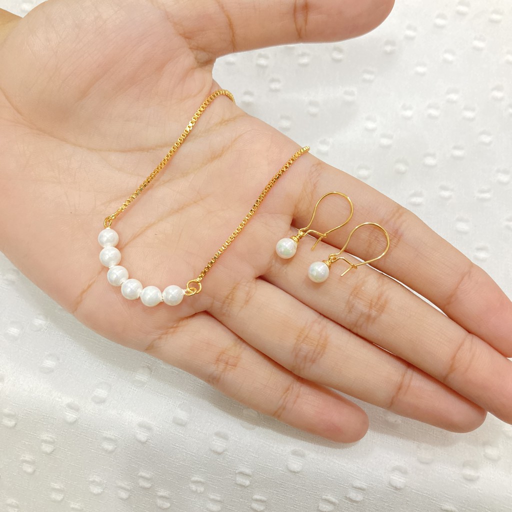 Set Perhiasan Kalung Anting Mutiara Lapis Emas Dewasa