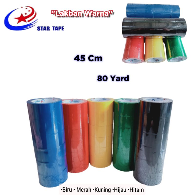 Lakban Warna Bahan PLASTIK / Tapes isolasi selotip warna warni Perkat Murah Super Kuat Uk.45×80yard