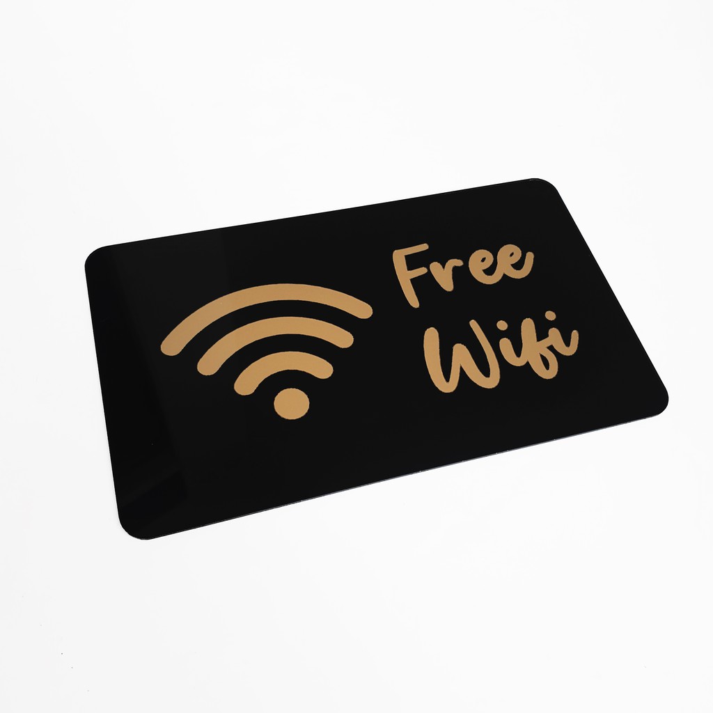 SIGNAGE TEMPEL - FREE WIFI AKRILIK GOLD - 20x12cm