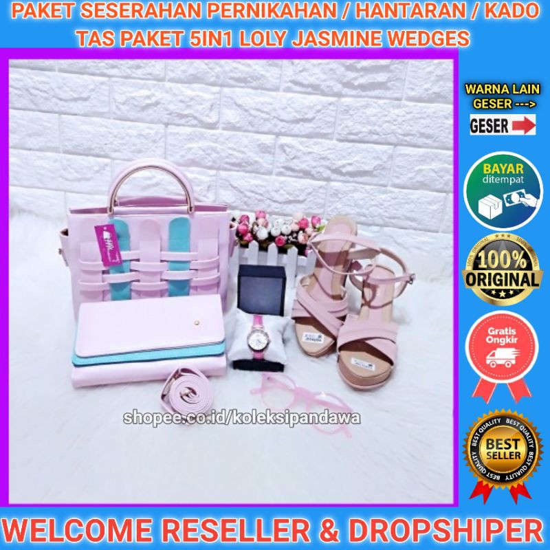 TAS PAKET SESERAHAN PERNIKAHAN JAM TANGAN DOMPET WANITA KACAMATA SENDAL WEDGES SANDAL WEDGES WANITA