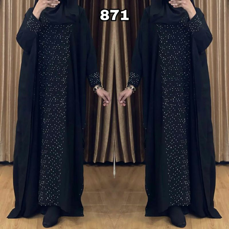 Abaya Hitam Kombinasi Payet Dress Maxi Gamis saudi Jubah Wanita Fashion Muslim
