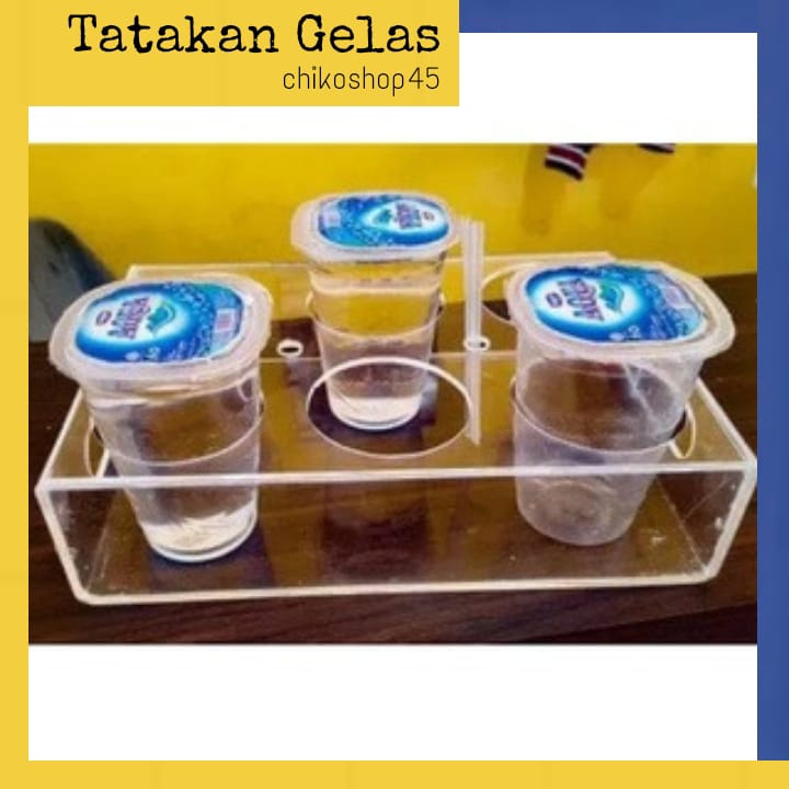 Tempat gelas Air Mineral Akrilik / kotak Rak Botol 6 lubang