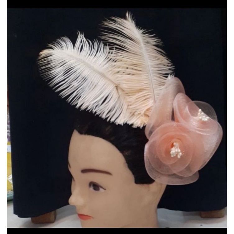 Headpiece Jepit Fascinator Fashion ala Gatsby Vintage bunga Putik Bulu Ostrich