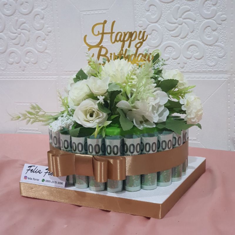 Anniversary Cake | Birthday Cake | Kue Ulang Tahun | Money Cake 1 Tier Low Small Kue Uang Asli