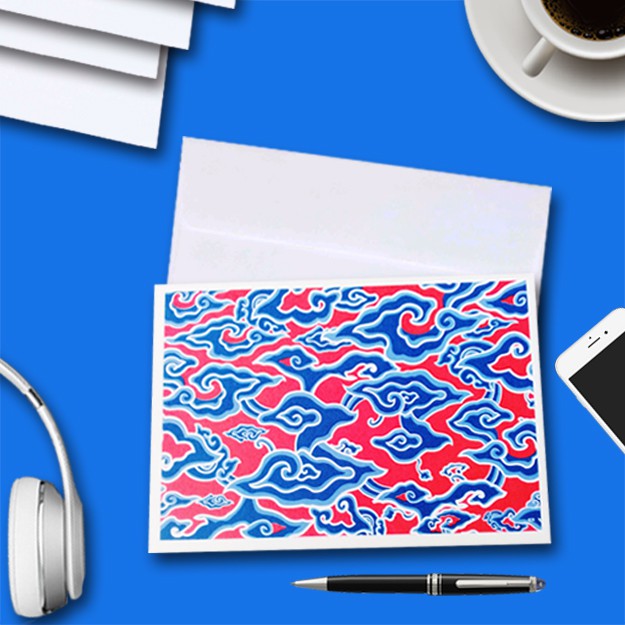 

Blank Greeting Card Eid Fitri Handmade Megamendung Pattern Batik Motif Adha Christmas Natal Kartu
