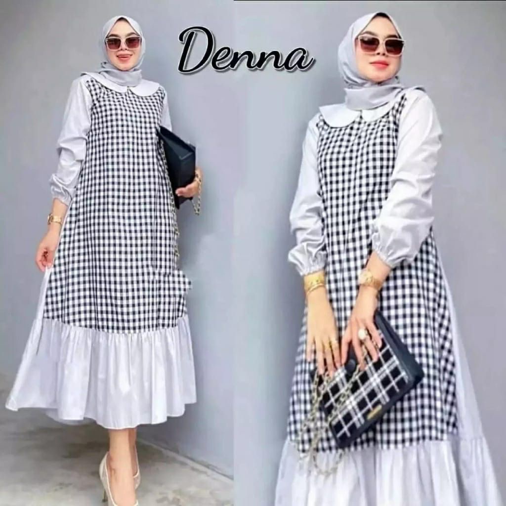 Denna Midi Dress Motif Kotak-kotak/Dress Midi