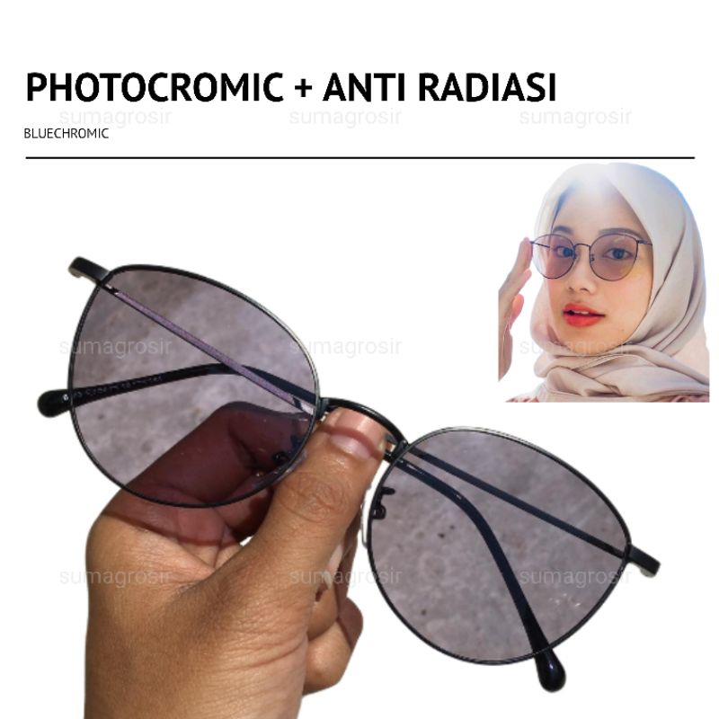 Kacamata Photocromic + Anti Radiasi Blueray BLUECROMIC pria wanita bluechromic lensa berubah warna gelap fotokromik gaya stylish model Korea