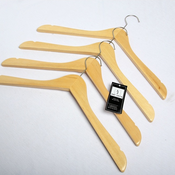 HANGER KAYU NATURAL KUALITAS PREMIUM / GANTUNGAN BAJU KUALITAS PREMIUM - DEWASA