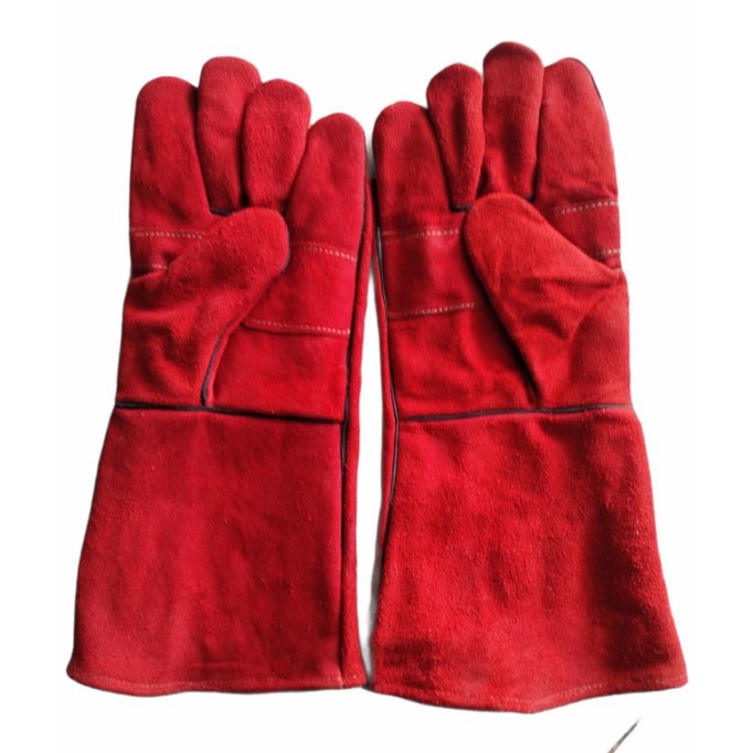Sarung Tangan Kulit Las Panjang 14 Inch Warna Merah/Sarung Tangan Las Yutaka 14 Inch