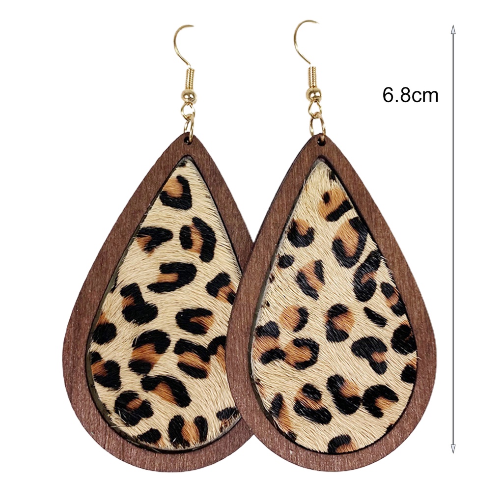 Hu Hu Hu Hu Hu Alat Bantu Pasang Kacamata♡ 1 Pasang Anting Kait Gantung Bentuk Tetesan Air Motif Leopard Gaya Bohemian Untuk Wanita