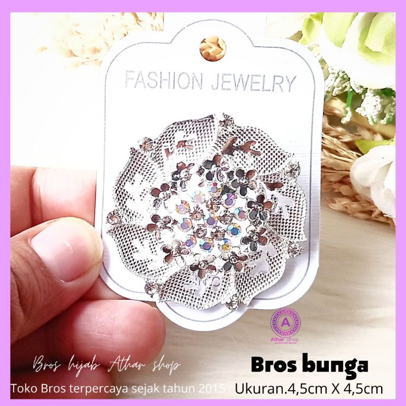 Bros bunga permata diamond swaroski /fashion muslim/bros kebaya/bros kutubaru-Bunga 4 silver