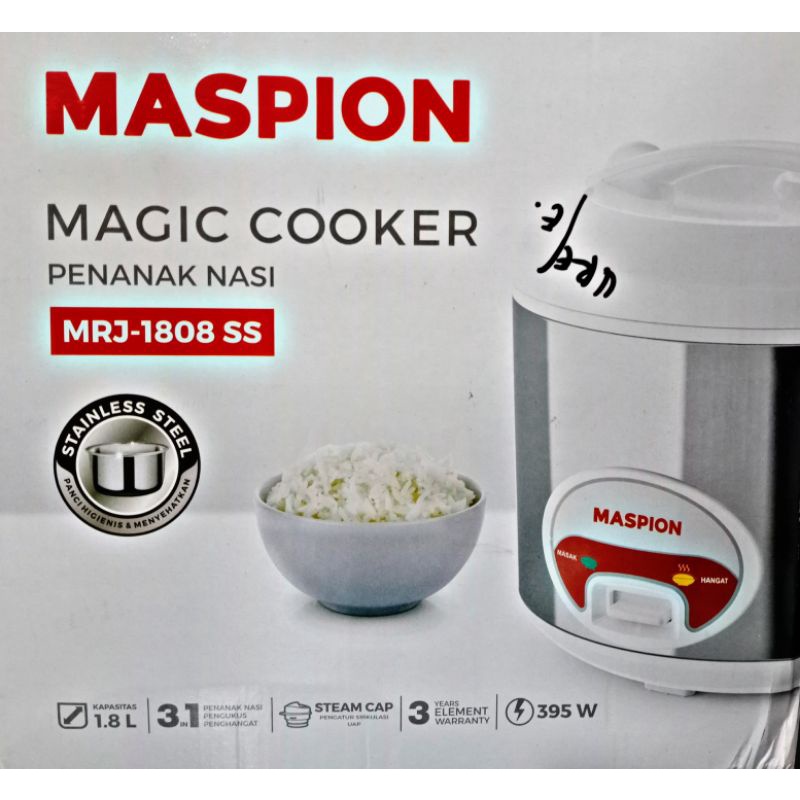 Magic Com MASPION / Rice Cooker / Penanak Nasi Serbaguna Stainless Steel MRJ - 1808 1,8 Liter