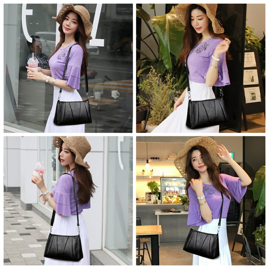 TAS SELEMPANG WANITA KULIT DEYAN TA136B5 HITAM SLING BAG MURAH KOREA KERJA FASHION BATAM ORI IMPORT