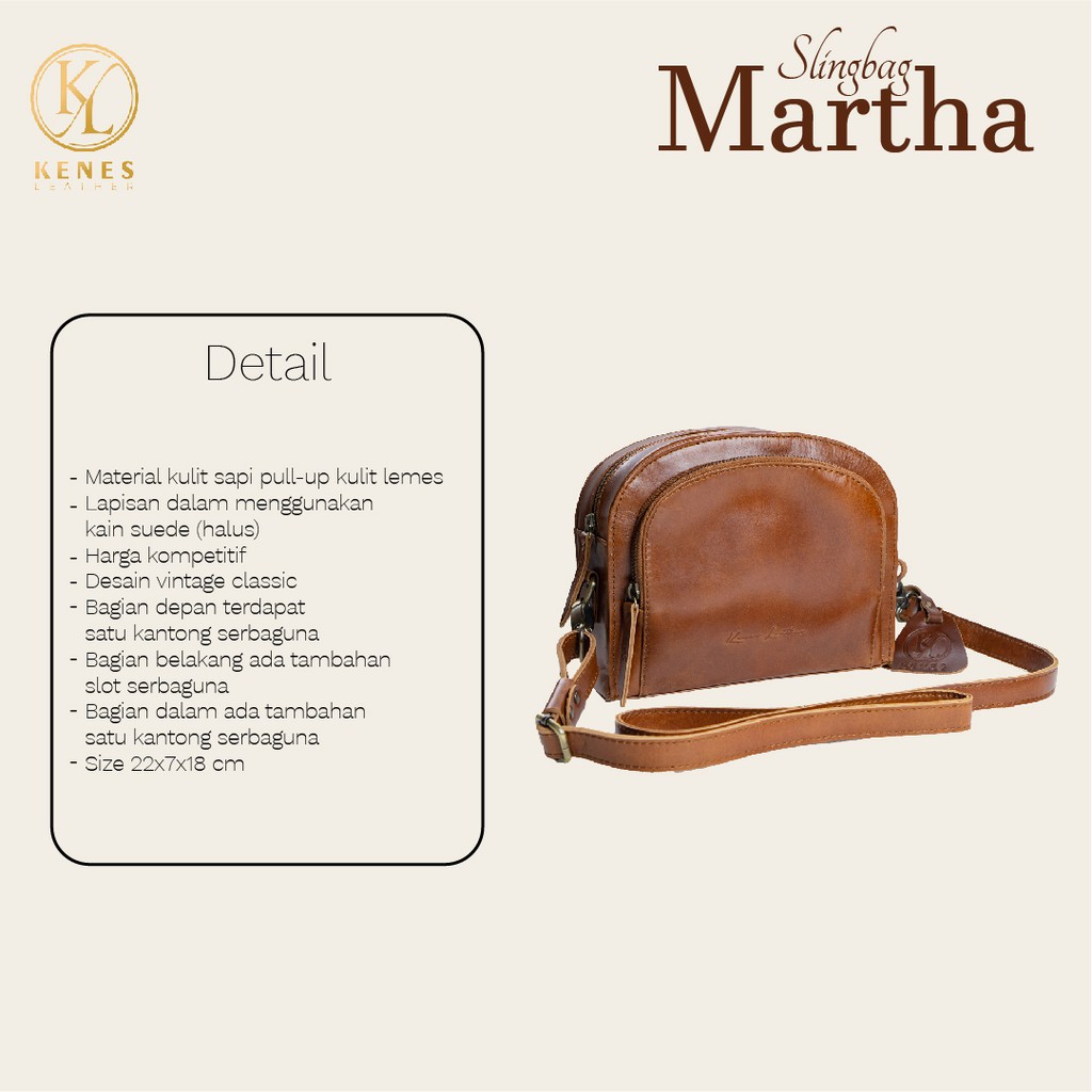 Kenes Leather Sling Bag Wanita Tas Selempang Kulit Asli MARTHA Pullup