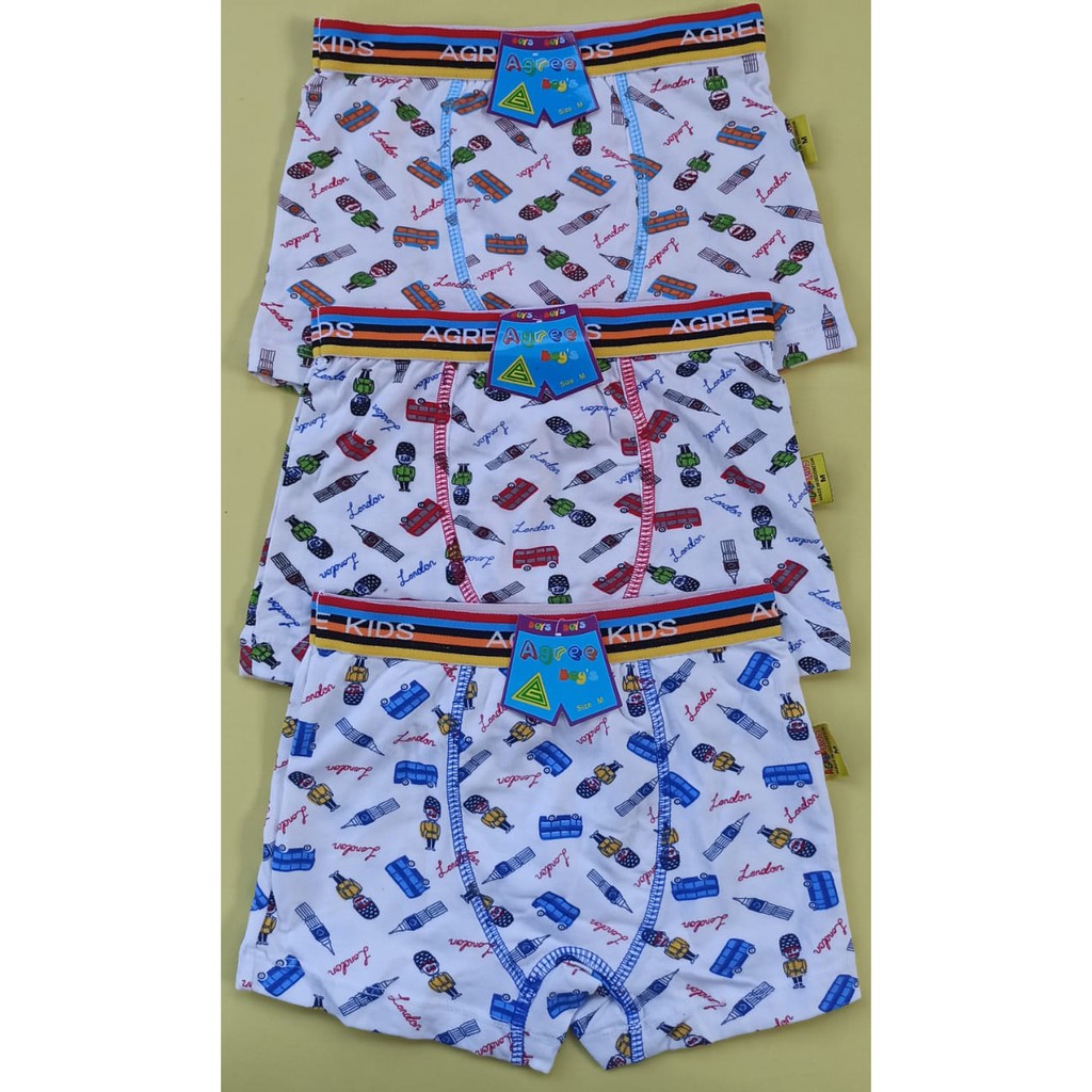 Agree Boys ~ 1 Pcs Celana Dalam, Pakaian Dalam, Boxer Anak laki-laki ( Karet luar, Putih )