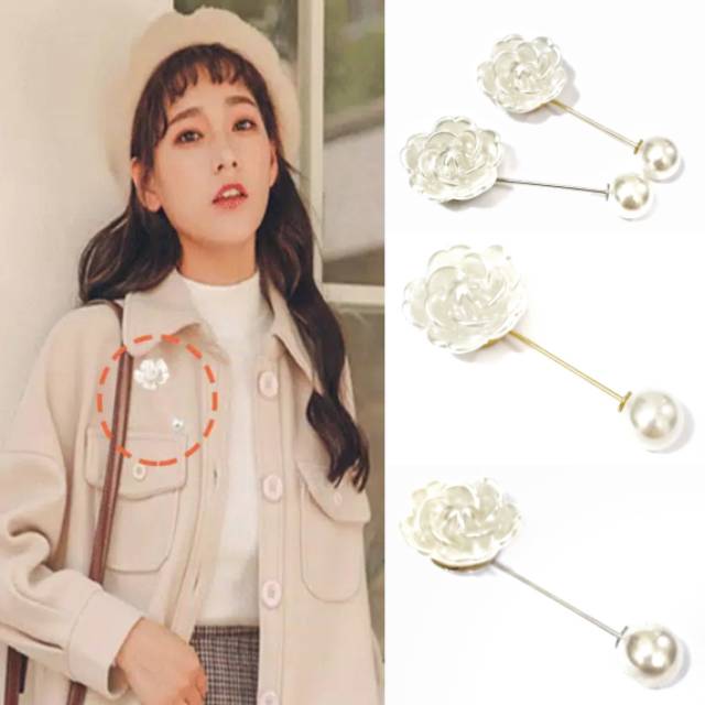 Bros Tusuk Korea Bunga Mutiara Tuspin Hijab Pin Brooch Korean Pearl Rose Flower