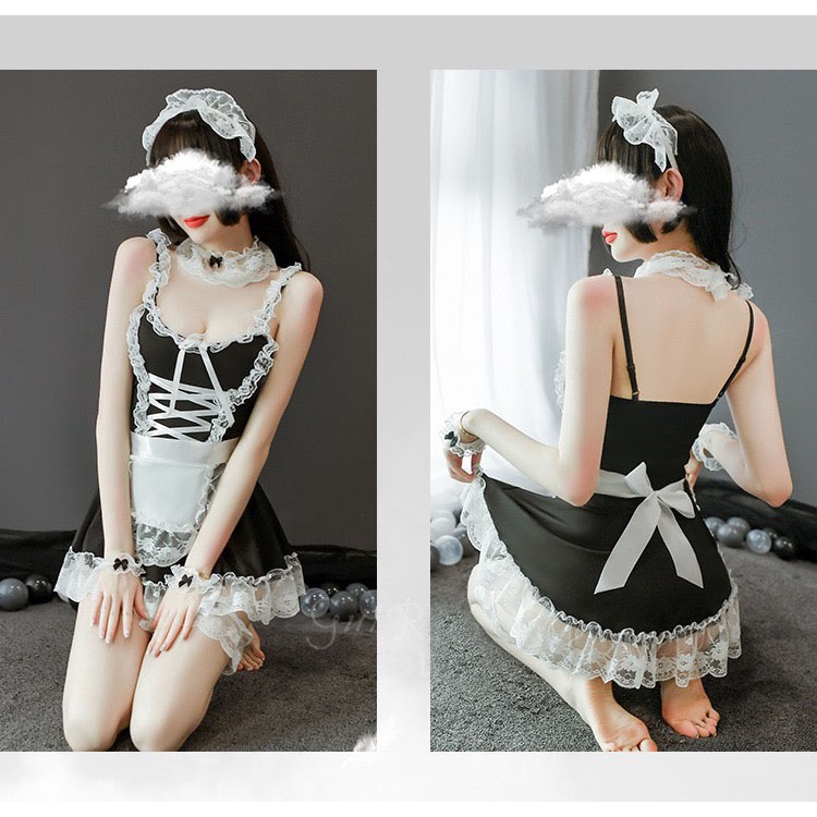 Sexy Lingerie Headband G-String Seragam Cosplay French Maid Costume A312