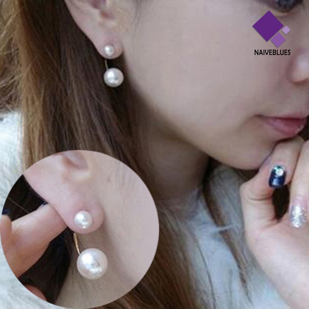 1 Pasang Anting Stud Double Faux Bahan Alloy Untuk Wanita