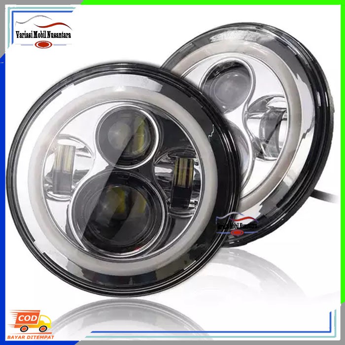 Lampu Led Headlamp Bulat Sorot Depan Variasi Mobil Jeep Rubicon