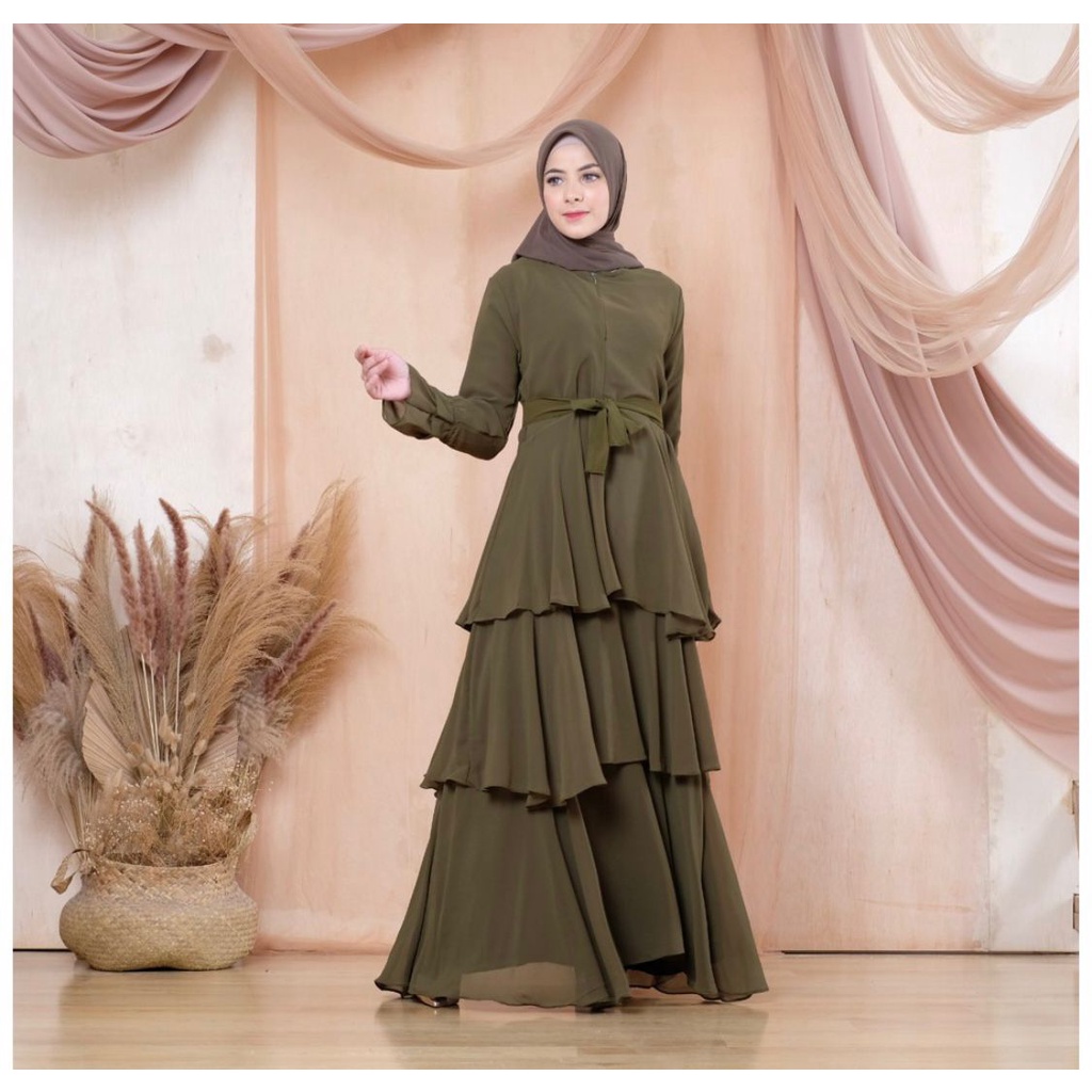 (Promo) Fashion Dress Muslim Wanita Gamis Kenza Long Dress Grosir Populer Muslimah-Army