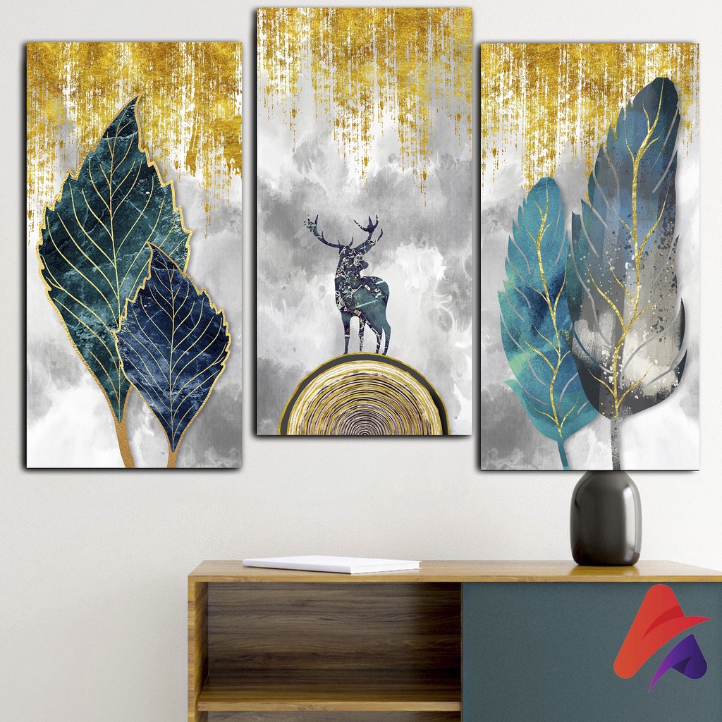 HIASAN DINDING BUNGA BULU ART FEATHER ART GOLD (15X30 CM) DEKORASI DINDING ABSTRAK BUNGA WALL DECOR HIASAN DINDING KAMAR PAJANGAN RUANGAN POSTER KAYU GAMBAR BUNGA BULU FEATHER ART