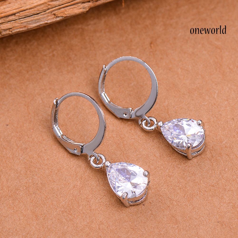 OW@ Women Teardrop Cubic Zirconia Dangle Hoop Earrings Wedding Party Jewelry Gift