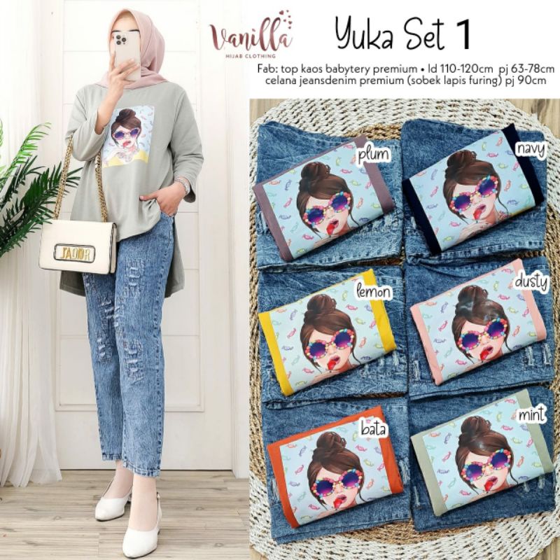 YUKA SET 1 ORI VANILLA • Setelan Wanita kaos+celana pinggal karet