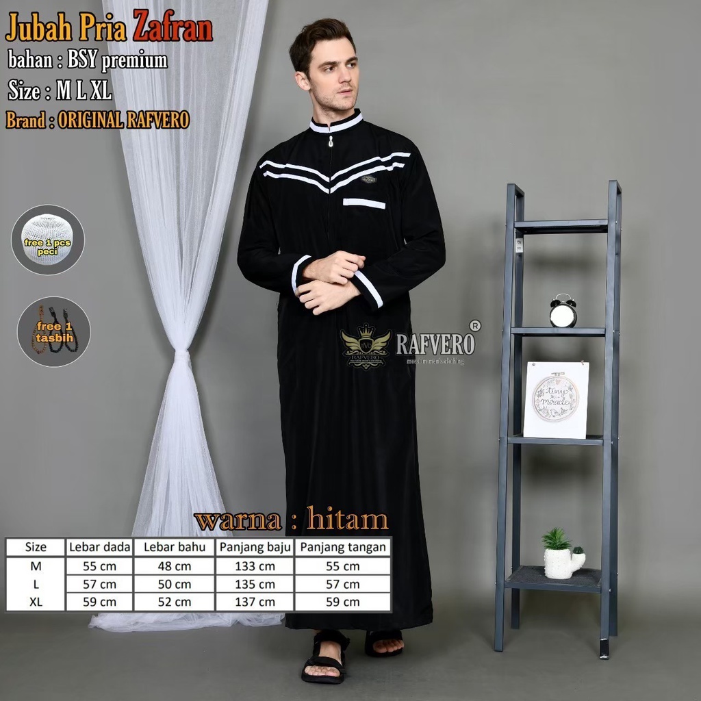 Gamis Pria DJubah zafran Jubah Baju ewasa Hitam Kualitas Bahan Premium ORIGINAL Jubah SLIMFIT / GAMI