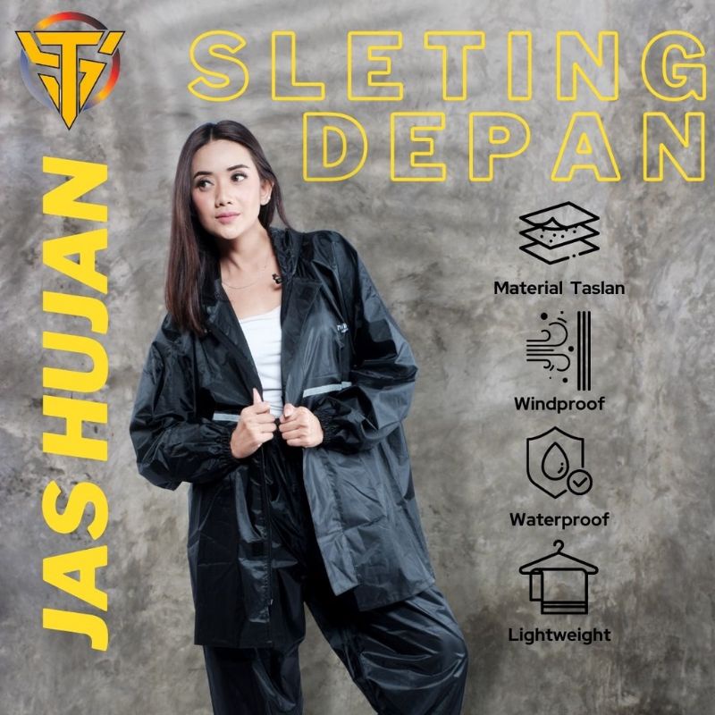 Jas Hujan TWINS19 Jas Hujan Resleting Depan Pria Wanita Dewasa Anti Air Bahan Taslan