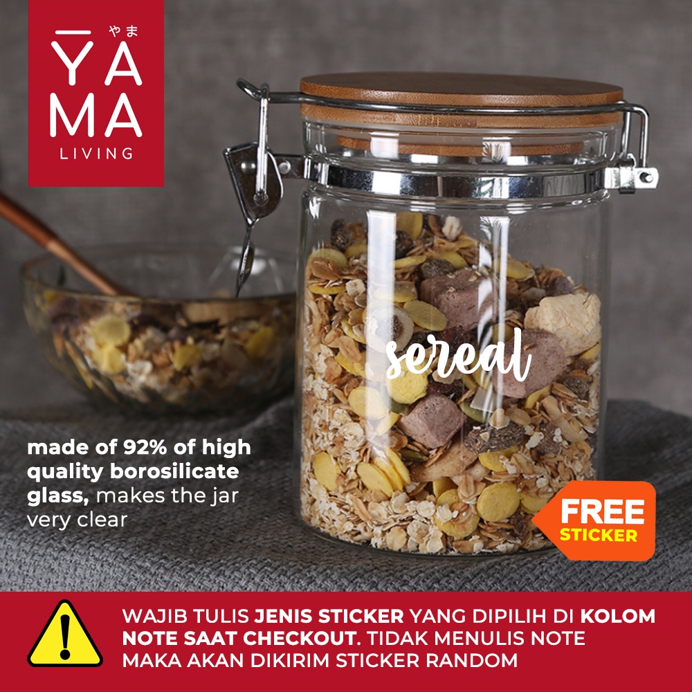 YAMA KURO Seasoning Bamboo Jar Toples Kaca Kedap Udara Tempat Bumbu Dapur Bambu Borosilicate Glass