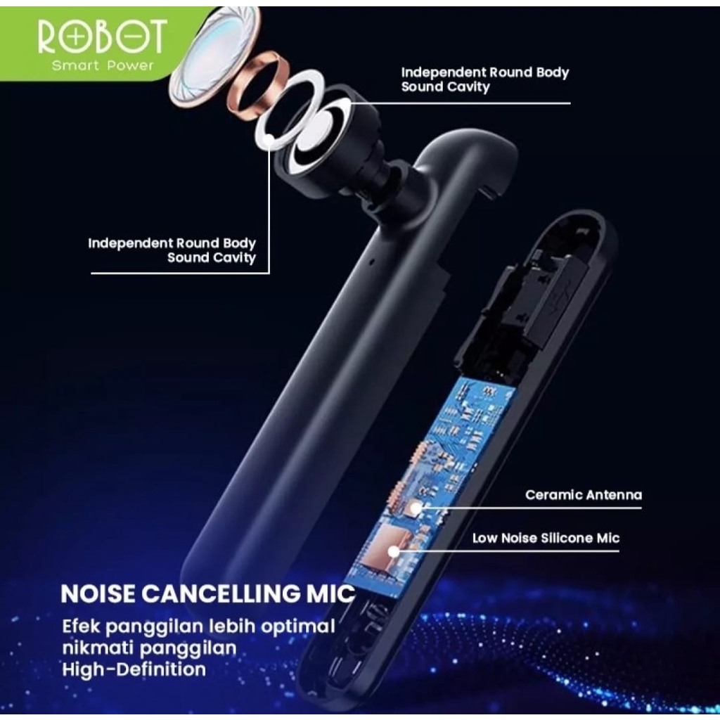 Headset-Handsfee-Earphone Bluetooth Wireless V5.0 ROBOT TALK10 ORIGINAL-Earphone Bluetooth Wireless HD Calling Robot Talk10 V5.0 Universal Support All Smartphone Android Ios Iphone-ORIGINAL