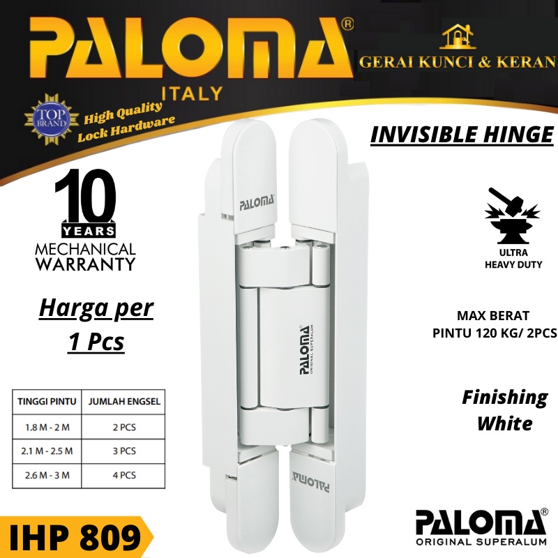 PALOMA IHP 809 INVISIBLE HINGE WHITE ENGSEL TANAM P120 PUTIH SUPERALUM