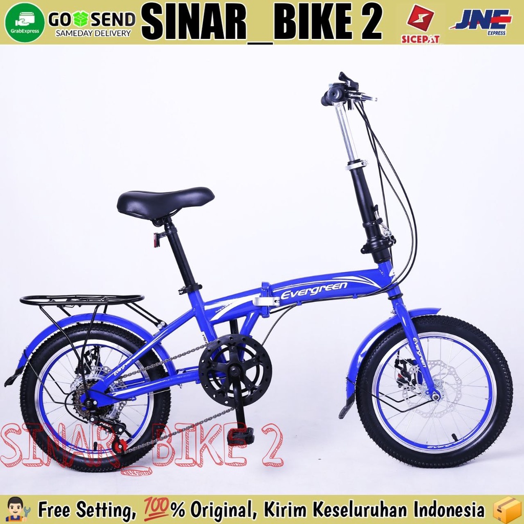 Sepeda Lipat Anak 16 Inch EVERGREEN Boncengan Rem Cakram 7 Speed