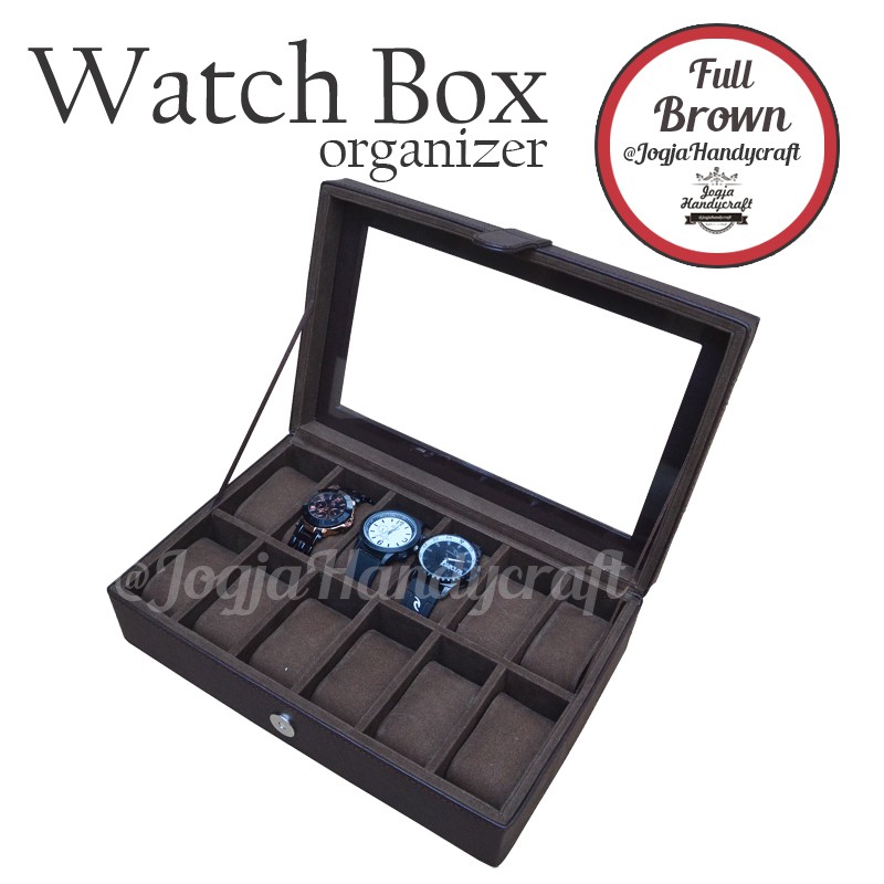 Kotak Jam Tangan Isi 12 | Box Jam Tangan | Full Brown Watch Box Organizer For 12 Watches