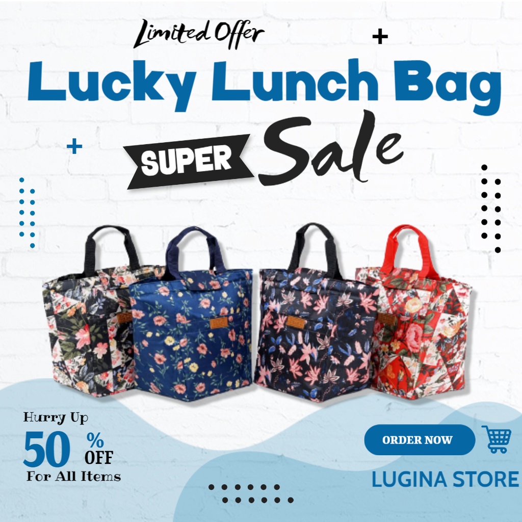 [Tas Bekal Lucky Motif] Tas Bekal Makanan Alumunium Foil Tahan Panas Ukuran Besar Lunch Bag Cooler