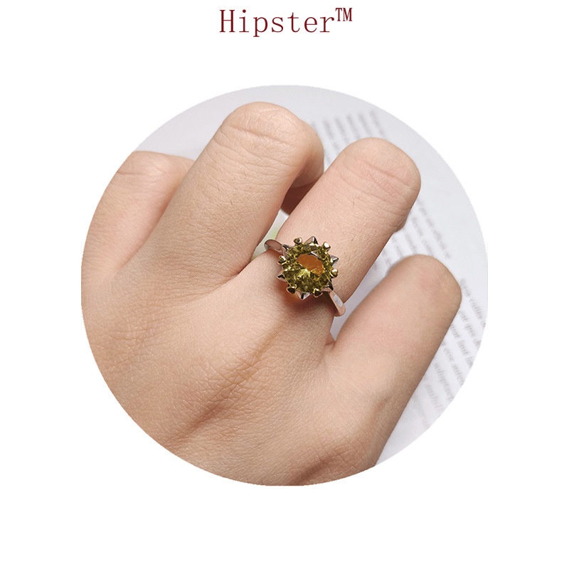 Hot Sale Trendy Same Style Inlaid Full Diamond Yellow Diamond Adjustable Ring