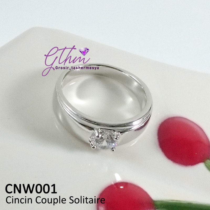 Cincin Pasangan Couple Single Pengantin Emas Silver Mata Kristal Swaroski CNG001